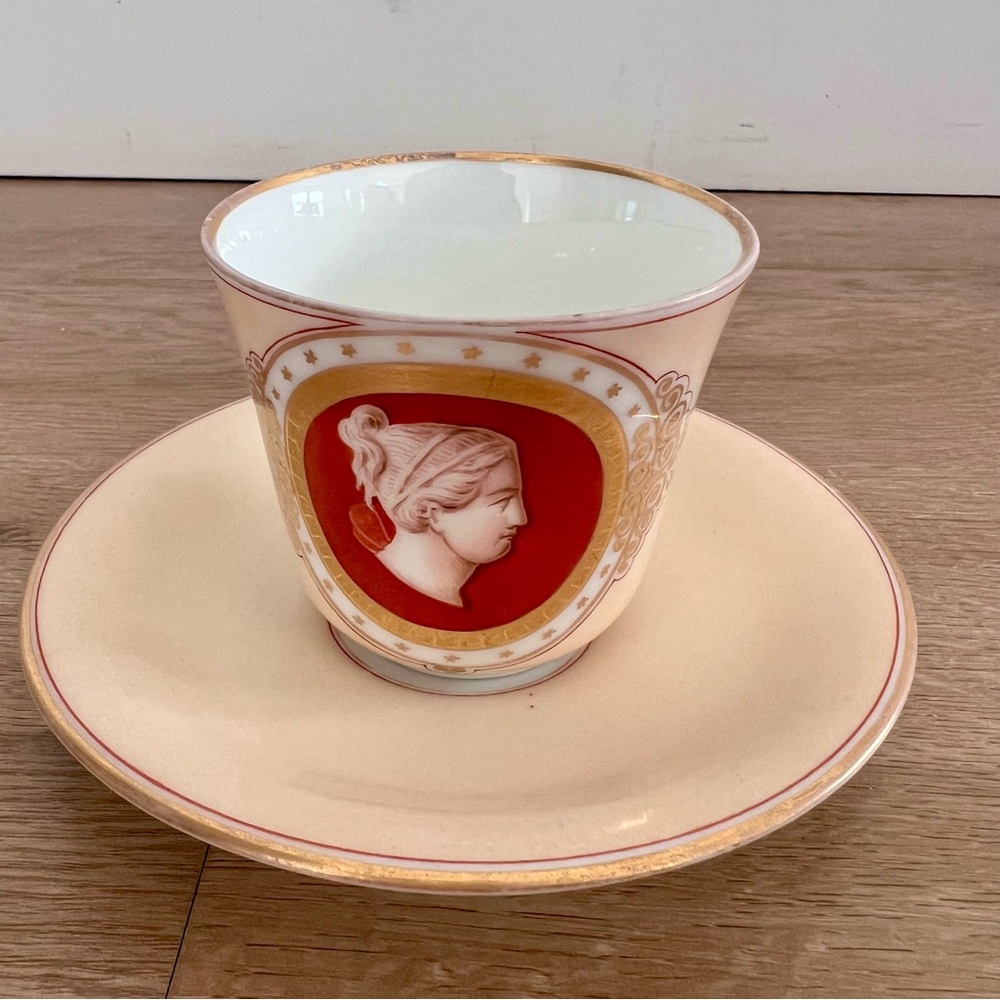 Super Rare 1853-1897 Antique B&G Bing & Grondahl‎ Peach Portrait Cup & Saucer